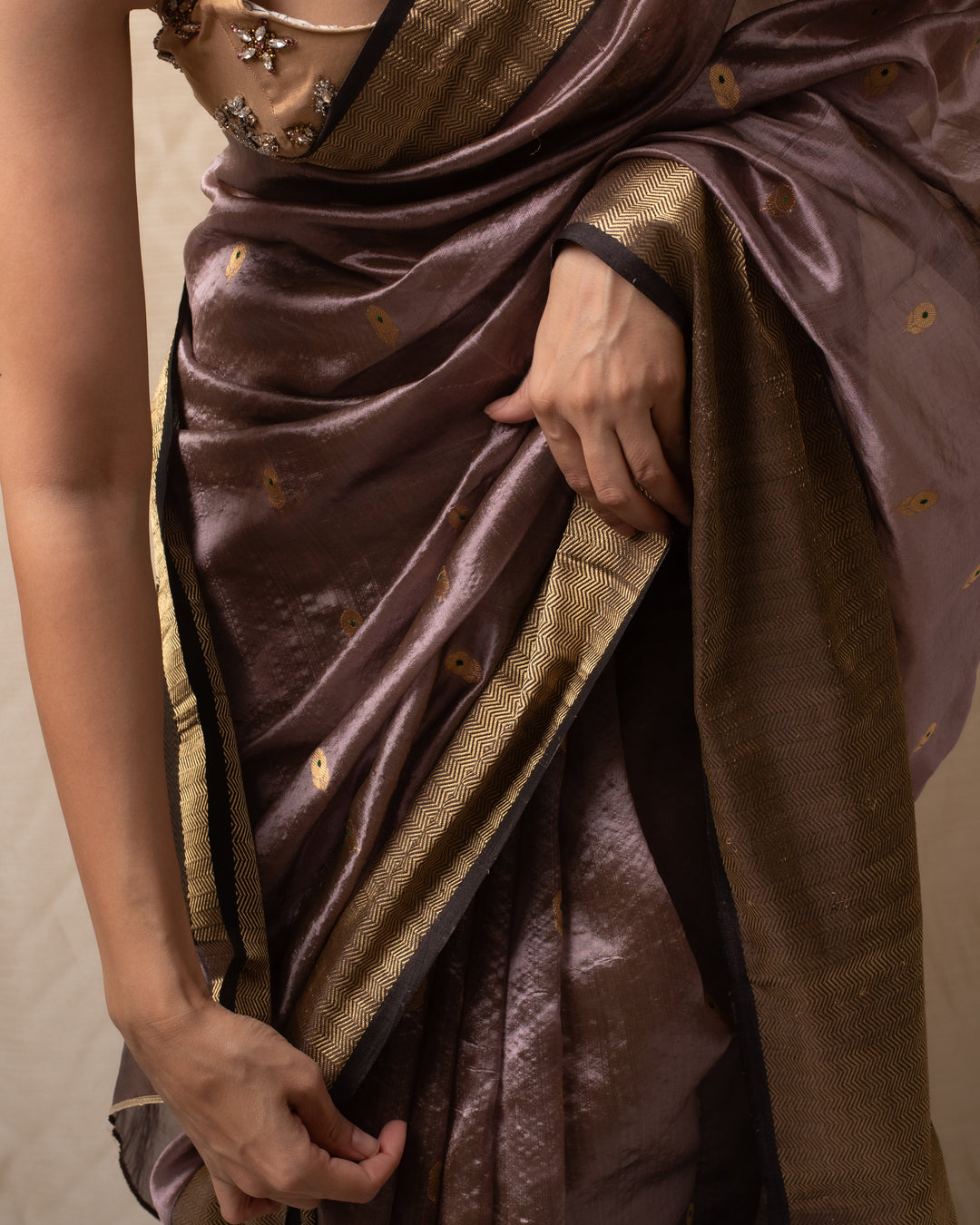 Janaki- Copper Purple Silk Chanderi Saree