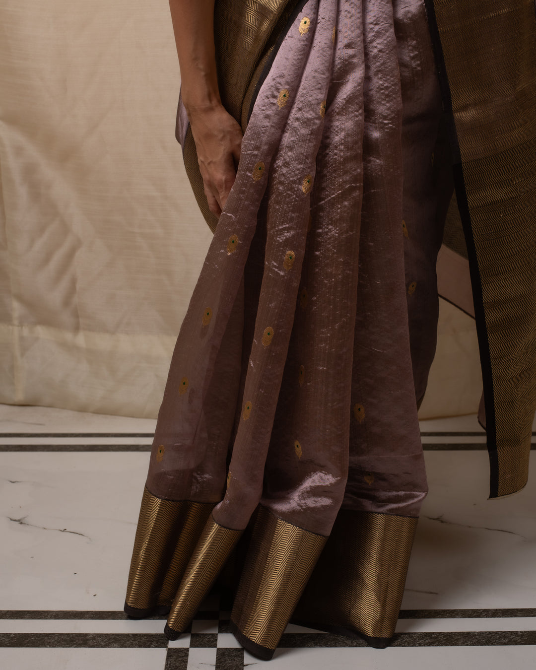 Janaki- Copper Purple Silk Chanderi Saree