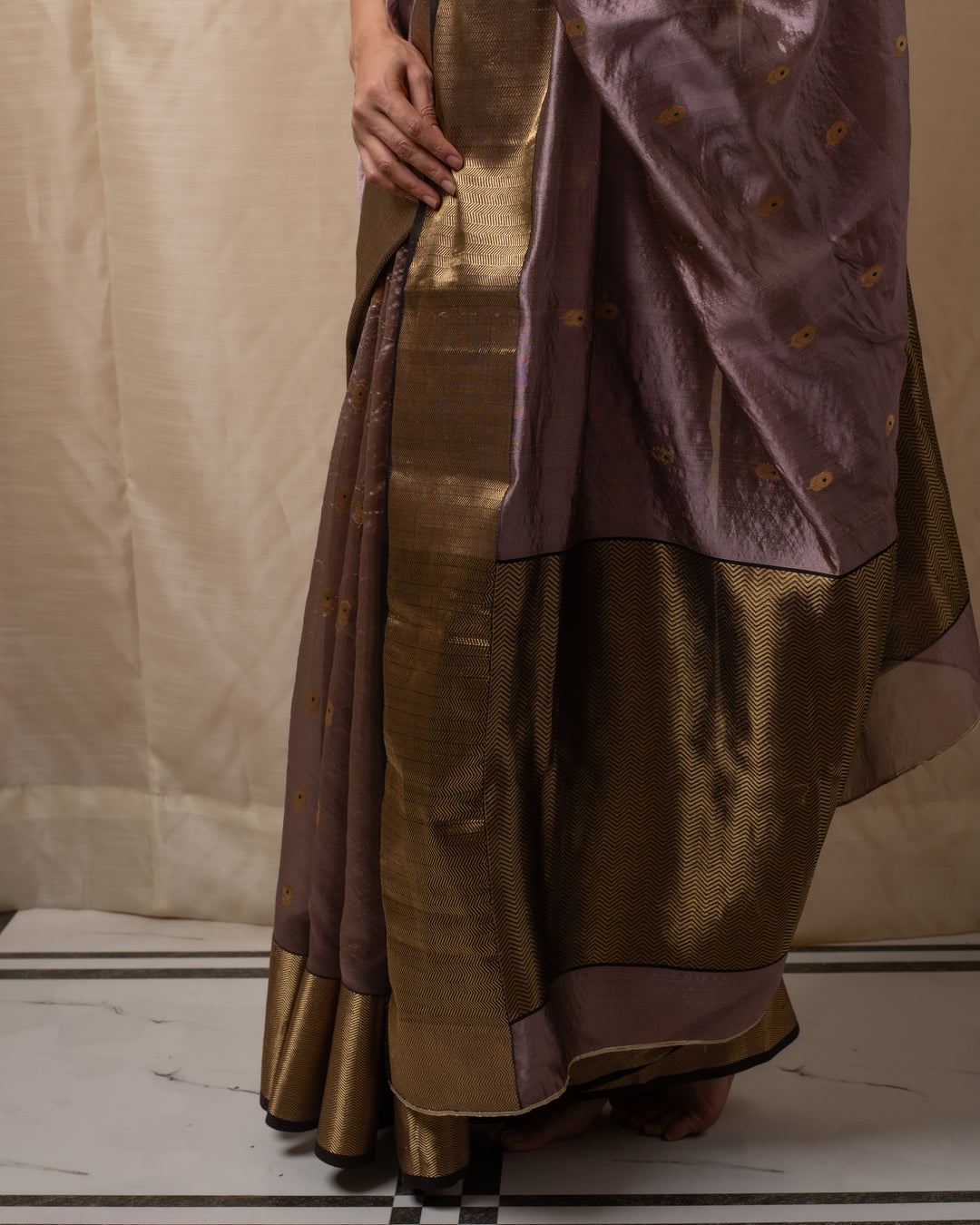 Janaki- Copper Purple Silk Chanderi Saree