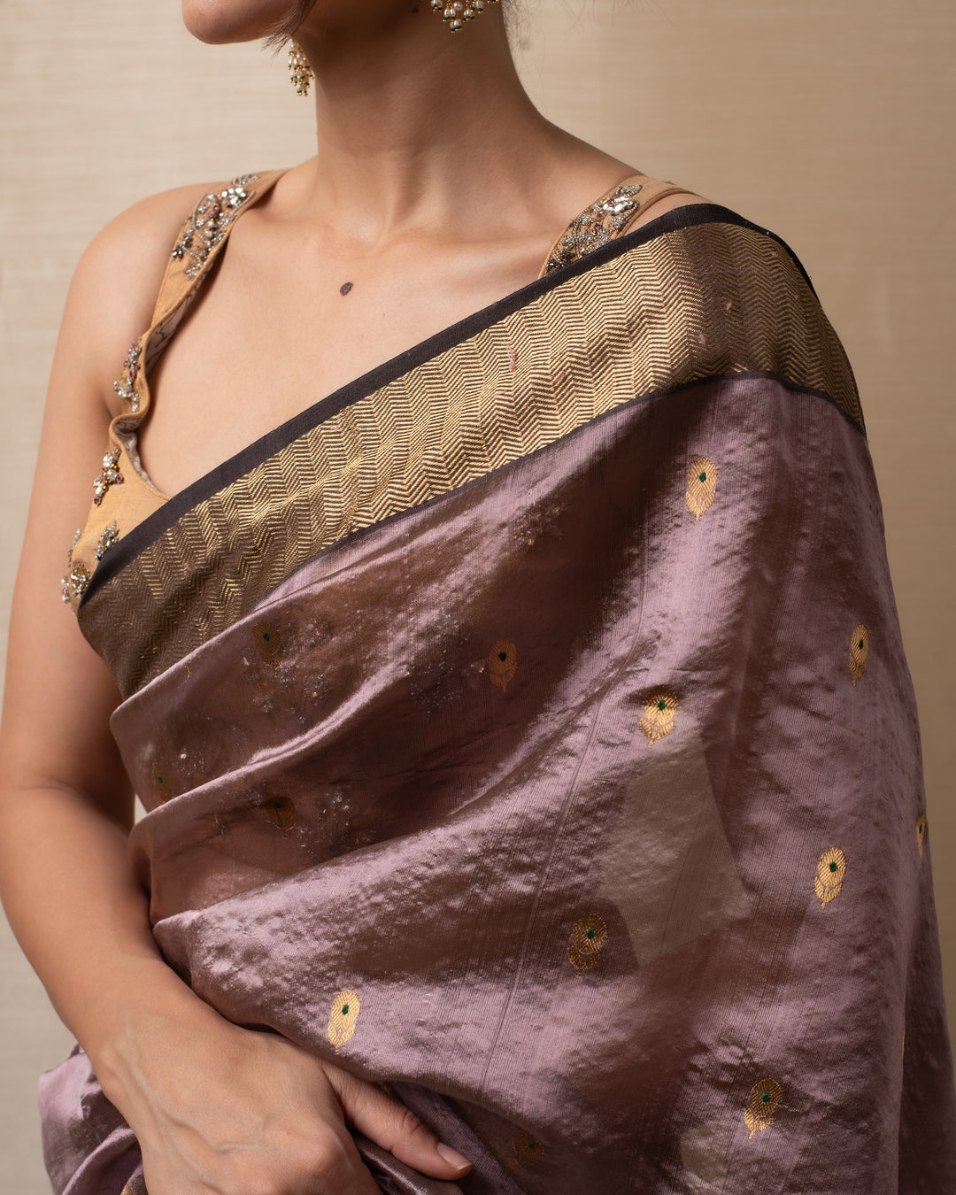 Janaki- Copper Purple Silk Chanderi Saree