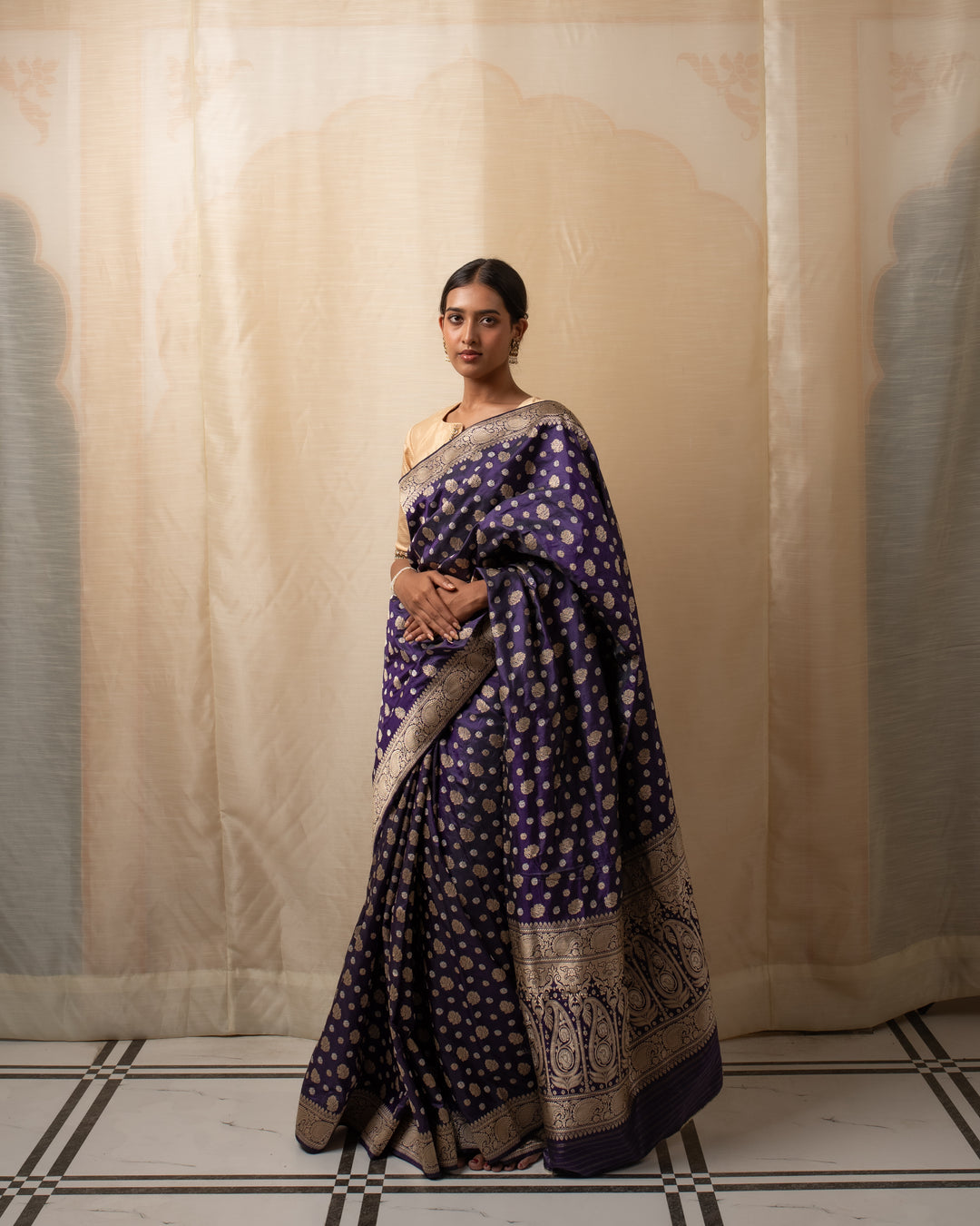 Kalini- Indigo Silk Brocade Banarasi Saree