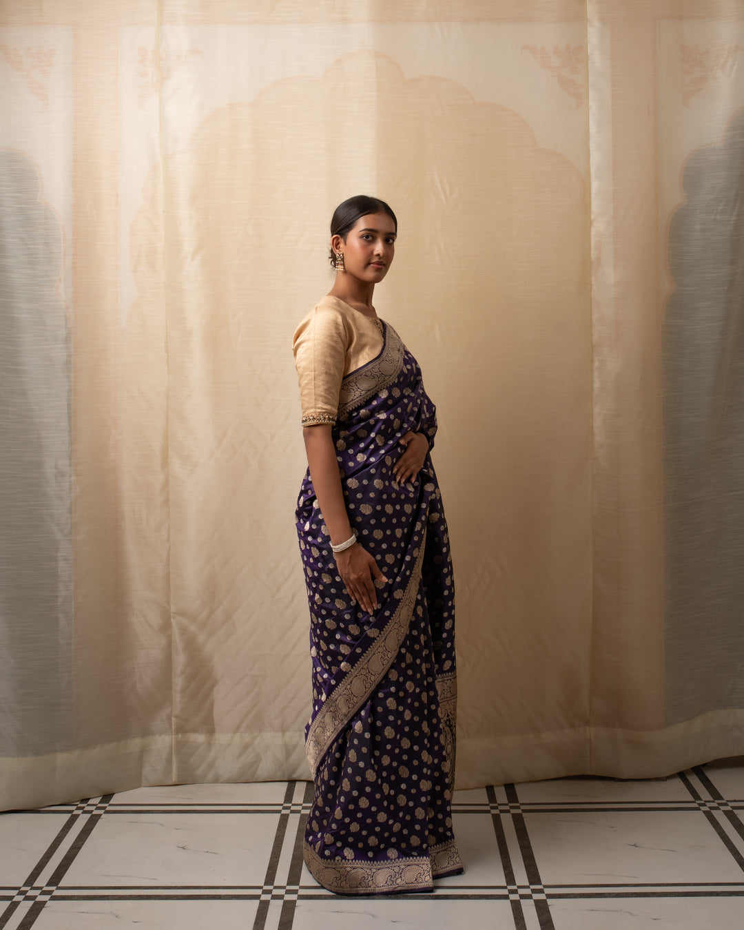 Kalini- Indigo Silk Brocade Banarasi Saree