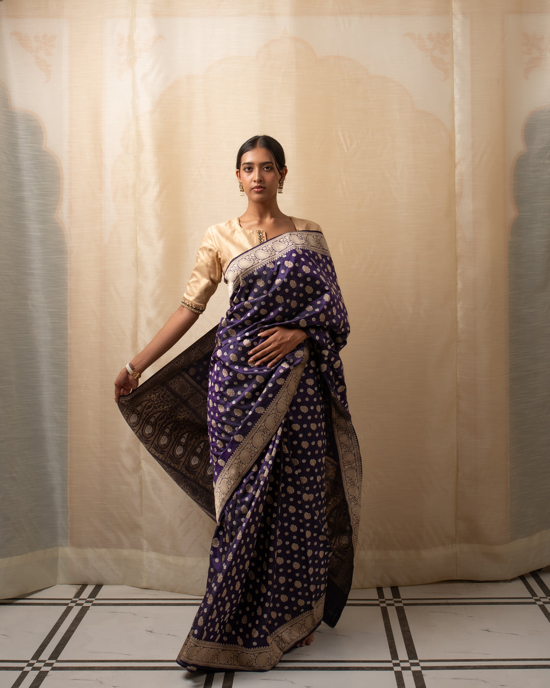 Kalini- Indigo Silk Brocade Banarasi Saree