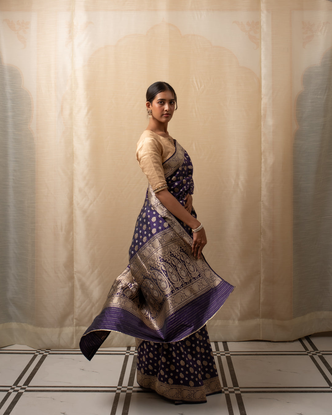 Kalini- Indigo Silk Brocade Banarasi Saree