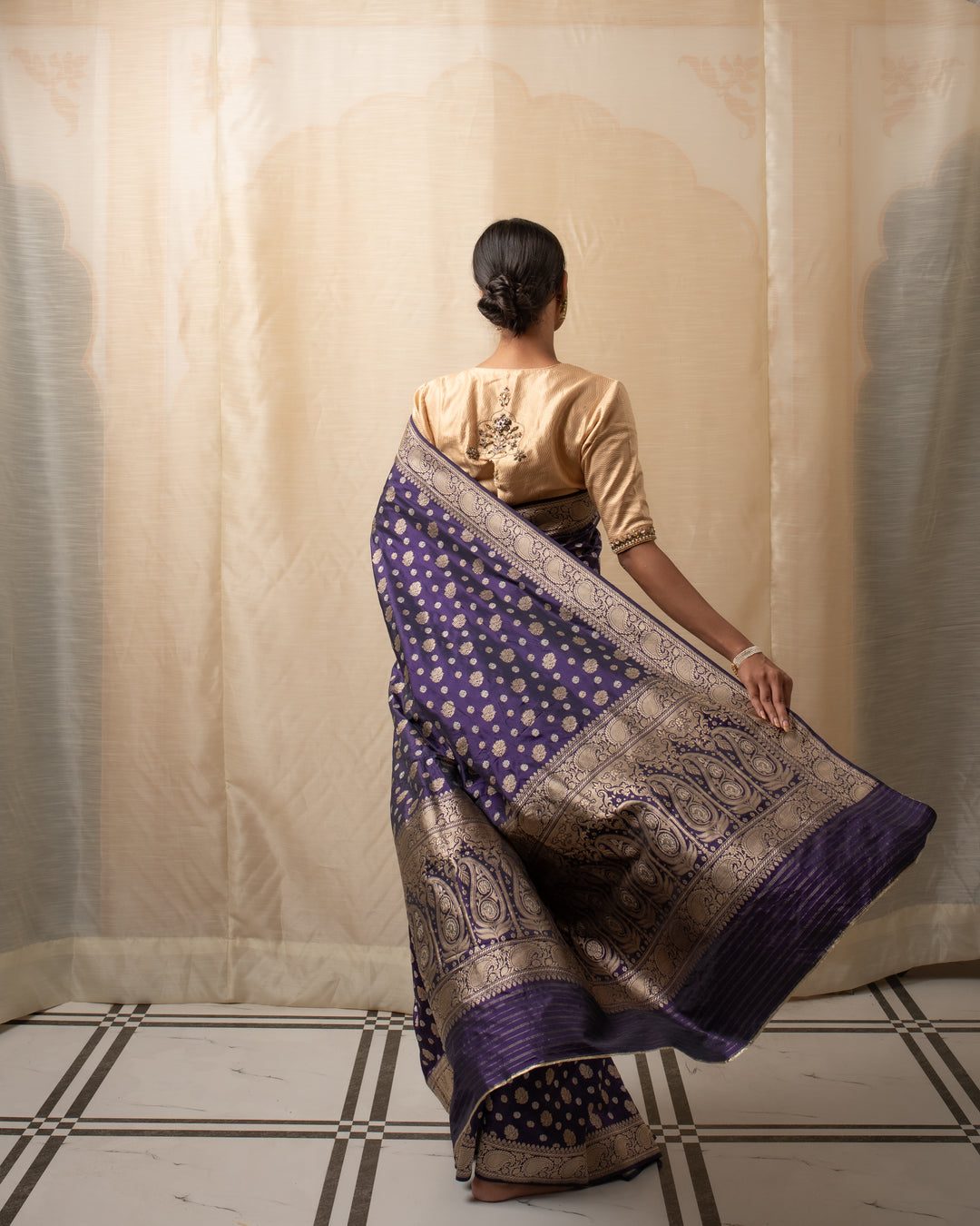 Kalini- Indigo Silk Brocade Banarasi Saree