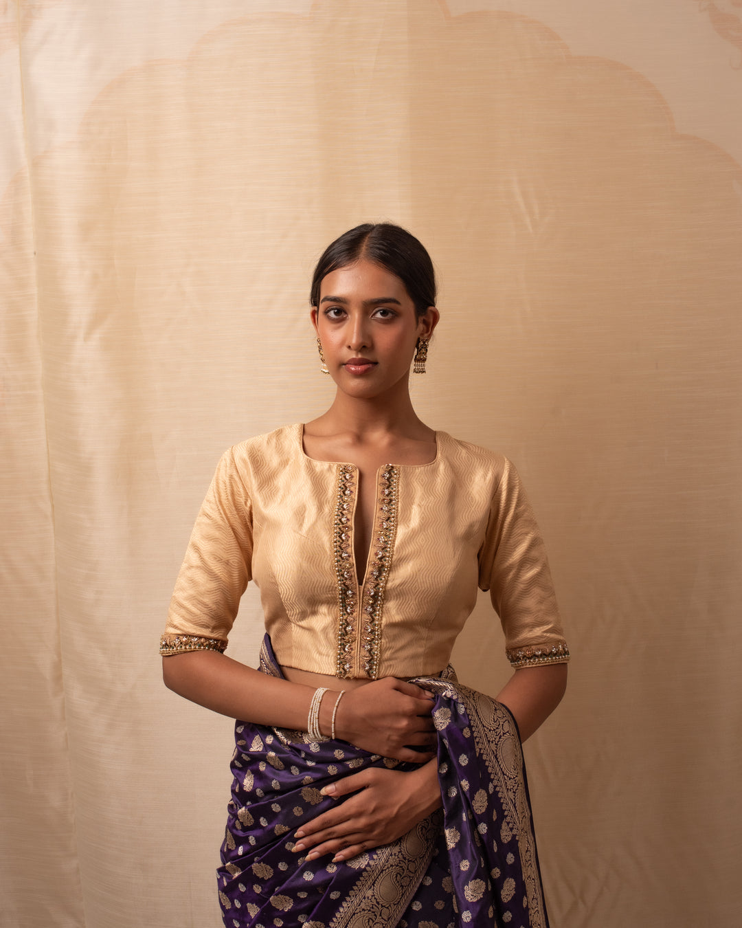 Kundan- Gold Silk Tissue Blouse