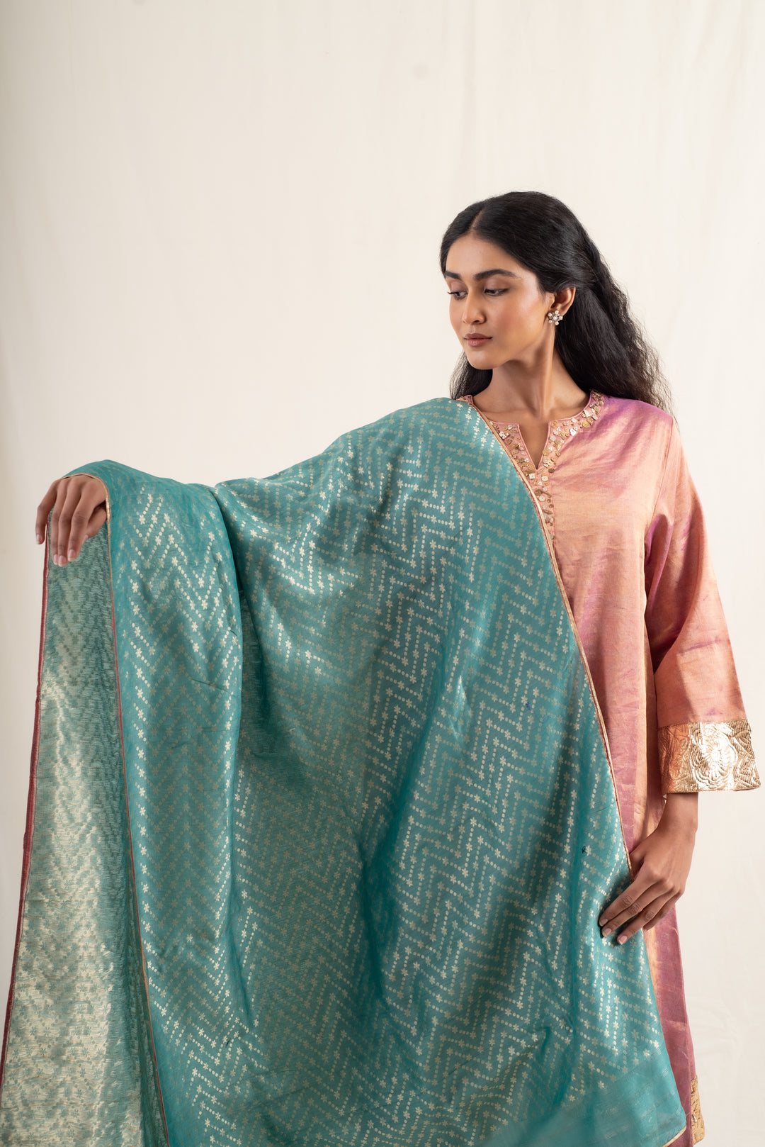 Ziba - Teal Green Silk Banarsi Dupatta