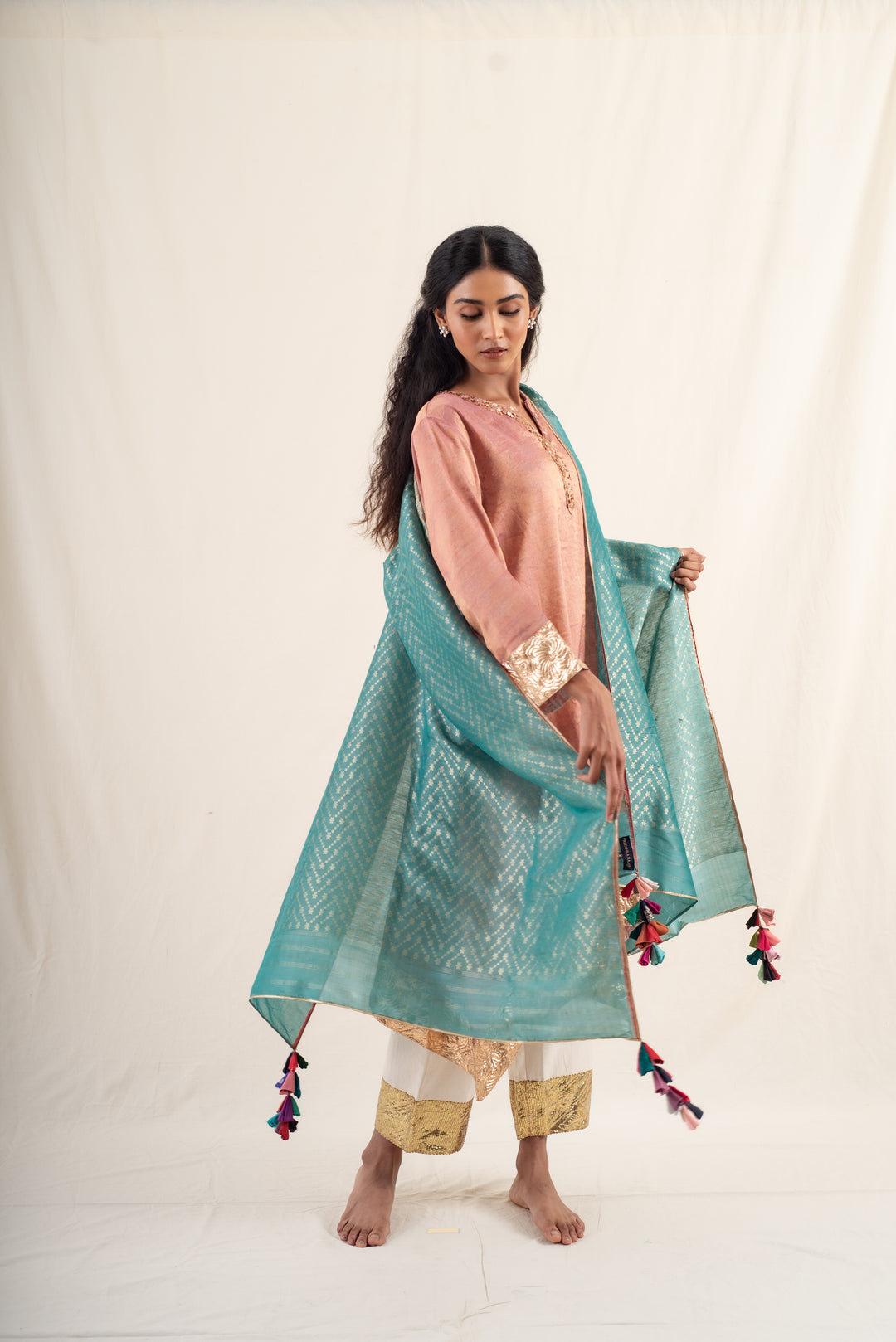 Ziba - Teal Green Silk Banarsi Dupatta