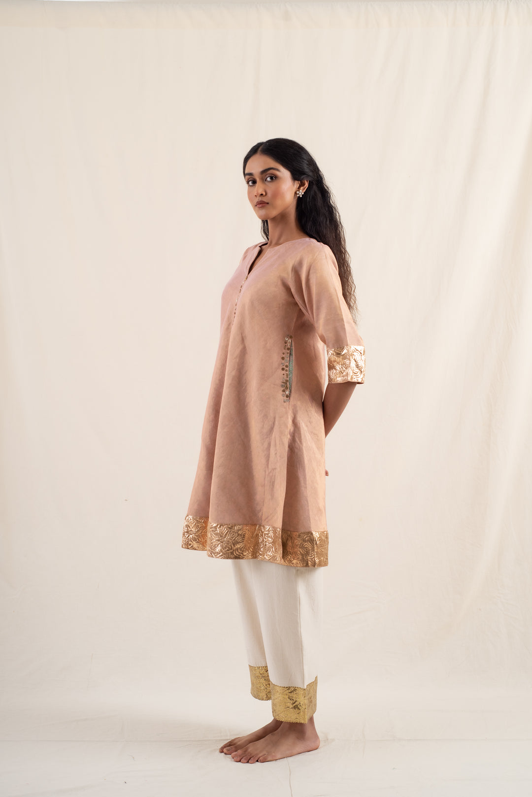 Dariba - Peach Silk Chanderi Tissue Kurta Set