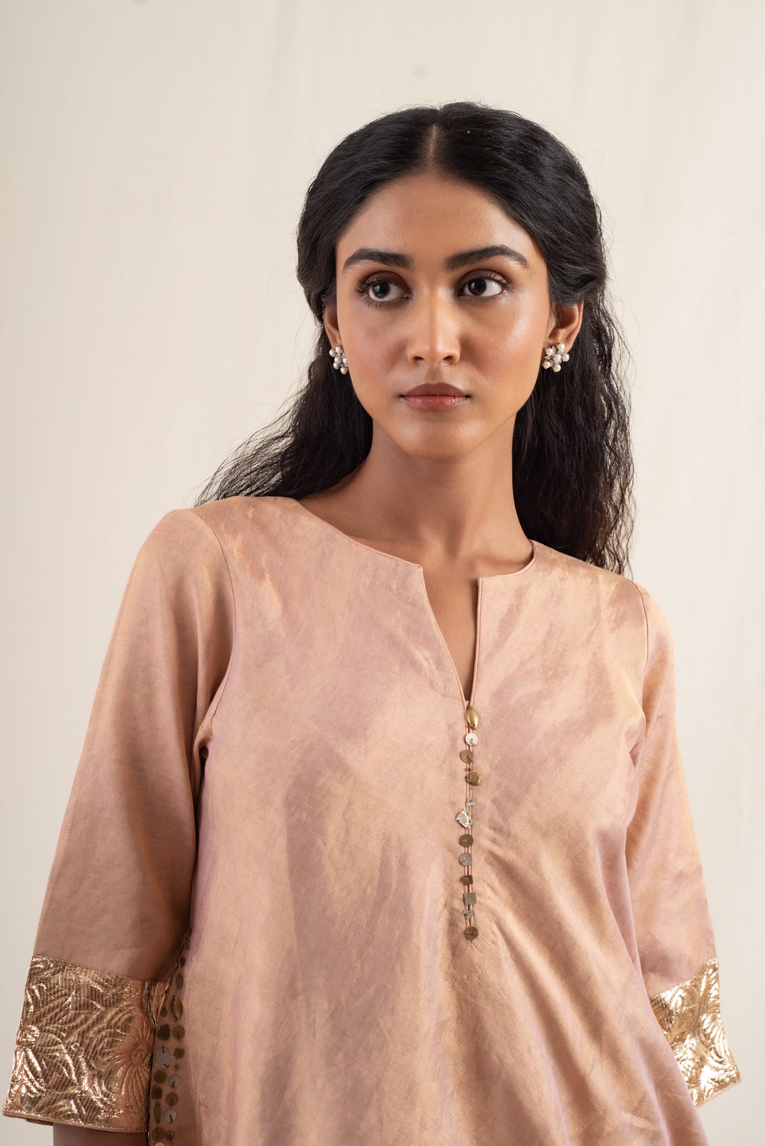 Dariba - Peach Silk Chanderi Tissue Kurta Set