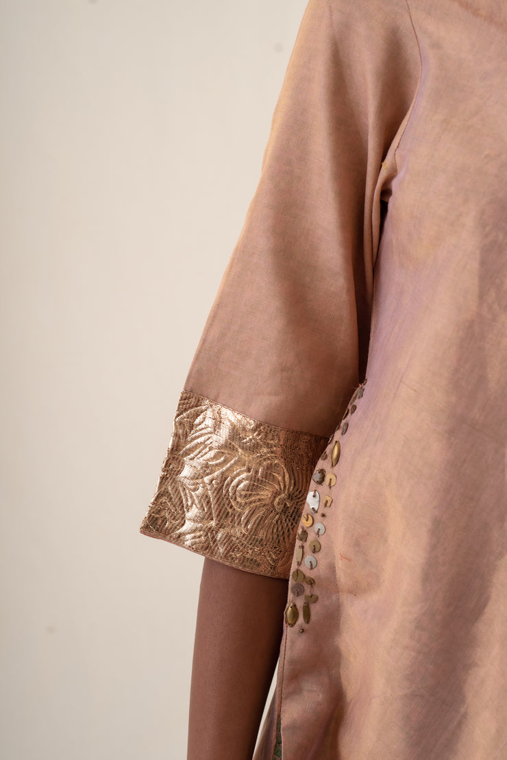 Dariba - Peach silk chanderi tissuekurta set