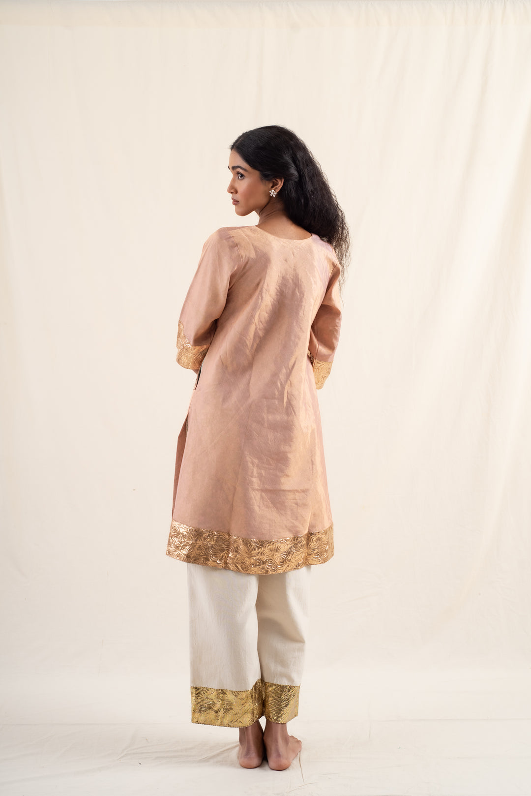 Dariba - Peach Silk Chanderi Tissue Kurta Set