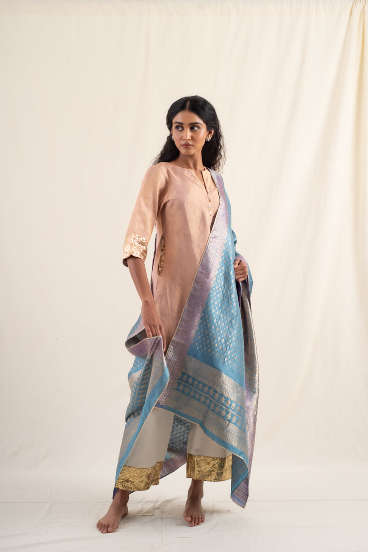 Shor - Cobalt blue silk banarsi dupatta