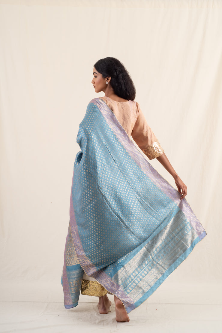 Shor - Cobalt blue silk banarsi dupatta