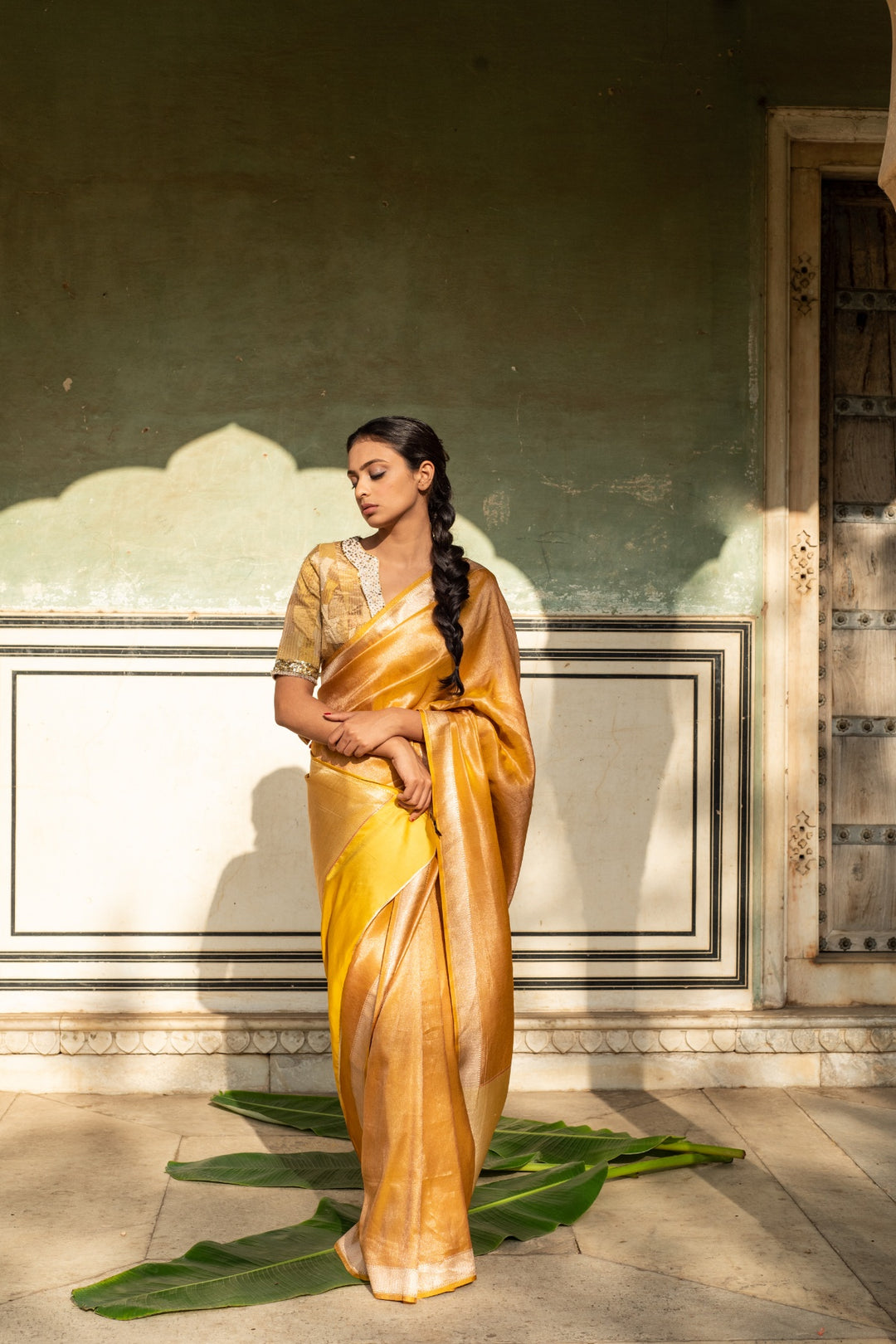 Illaria- Yellow Silk Tissue Banarasi Saree