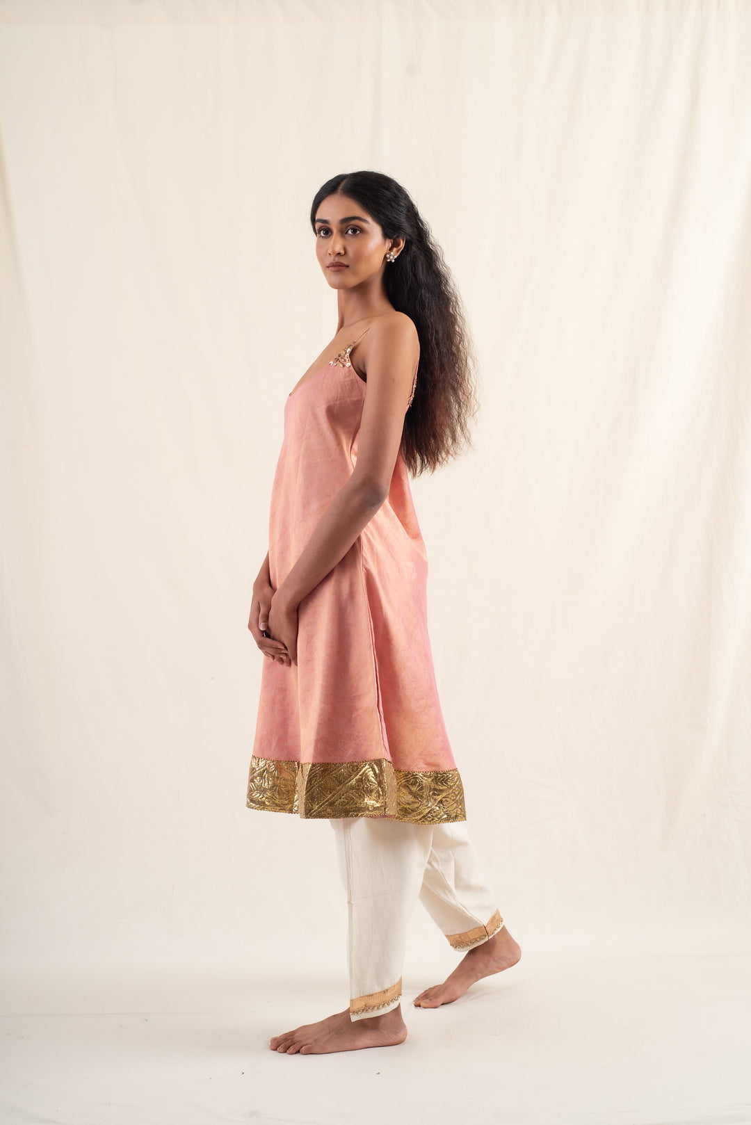 Kundan - Pink silk chanderi tissue Kurta set