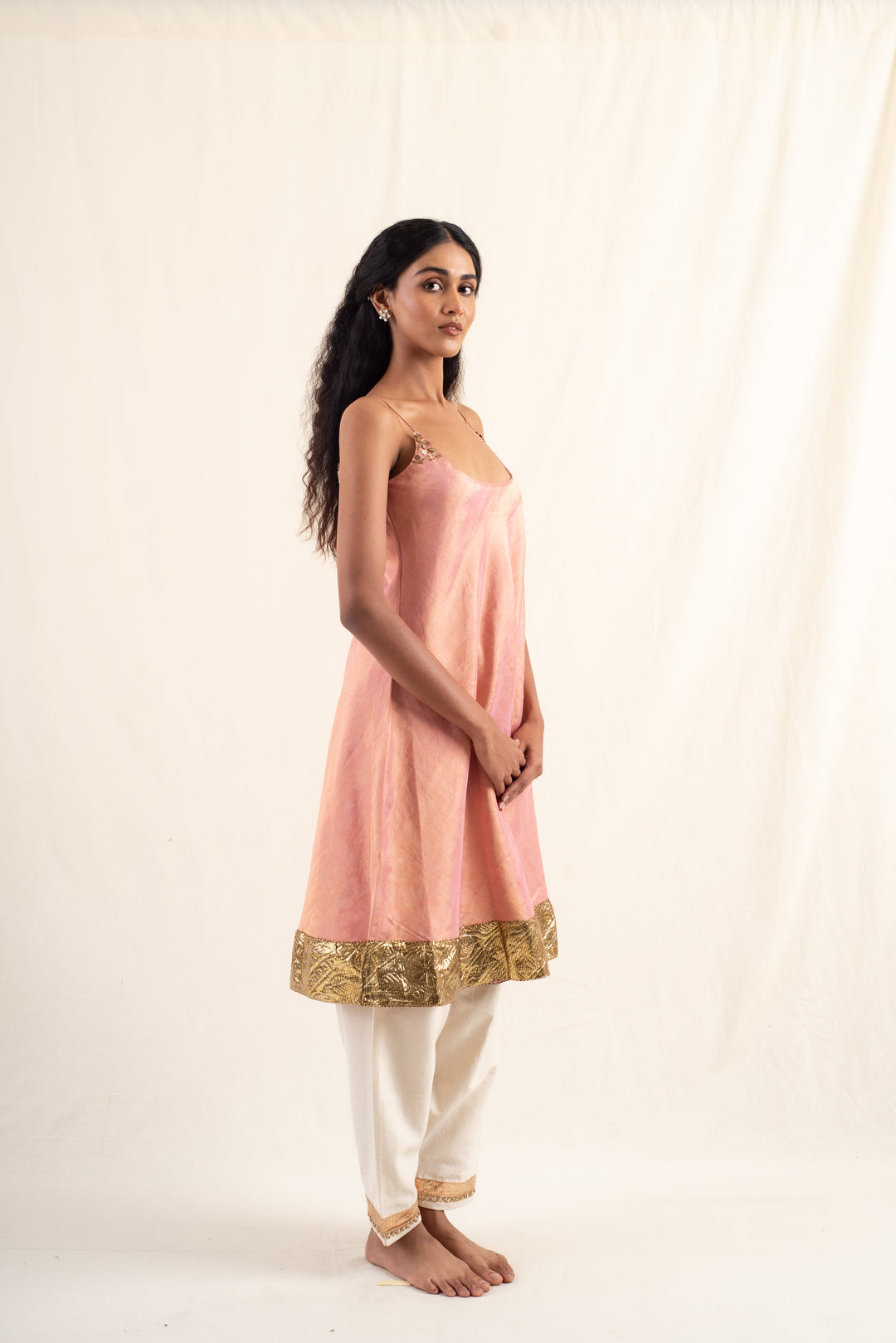 Kundan - Pink silk chanderi tissue Kurta set