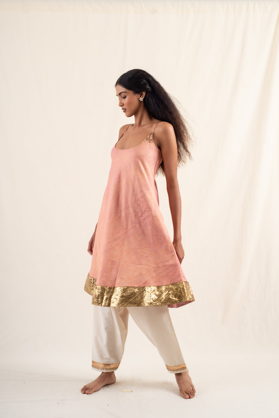 Kundan - Pink silk chanderi tissue Kurta set