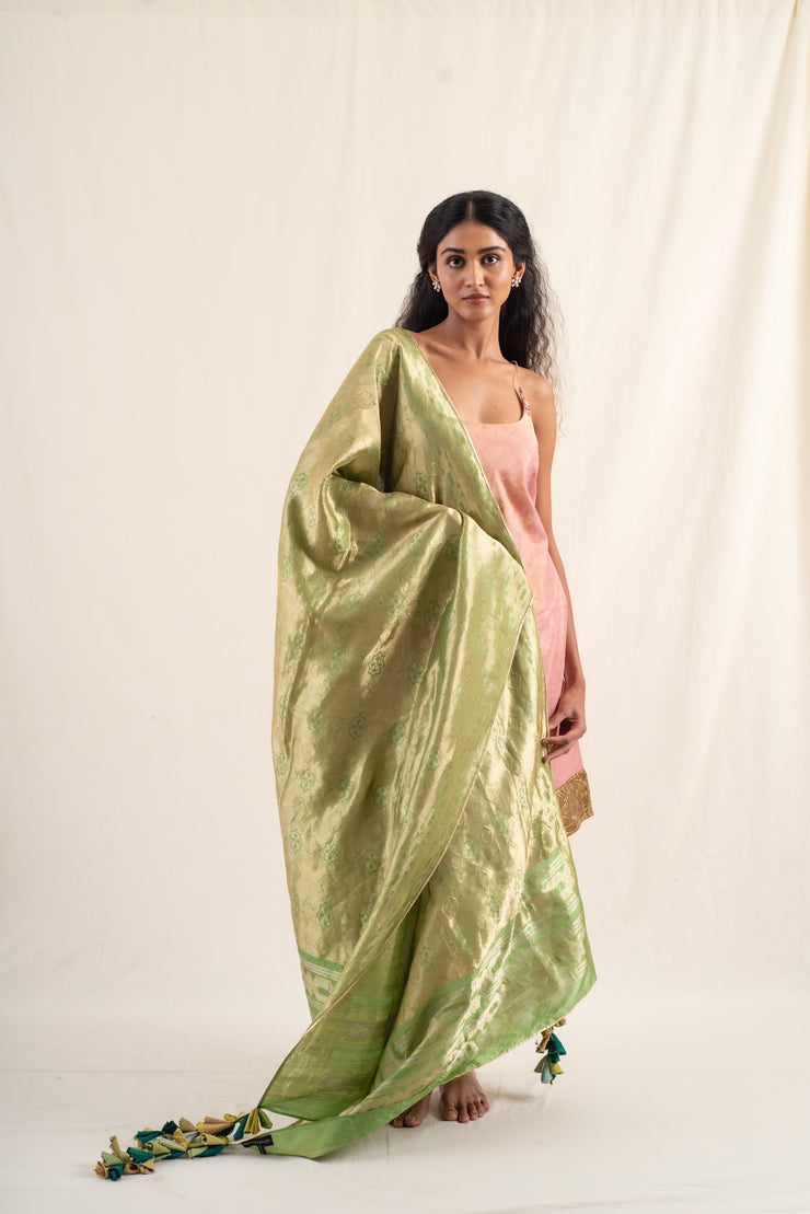 Surmayi - Sage green silk banarsi dupatta