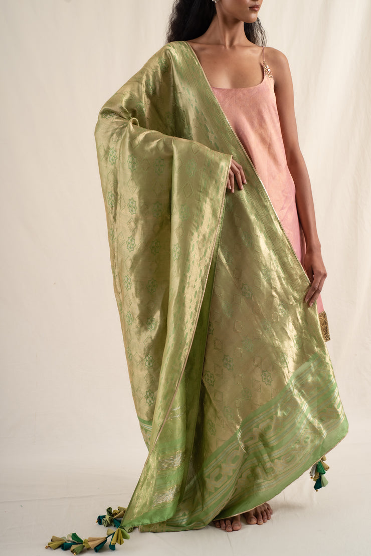 Surmayi - Sage green silk banarsi dupatta