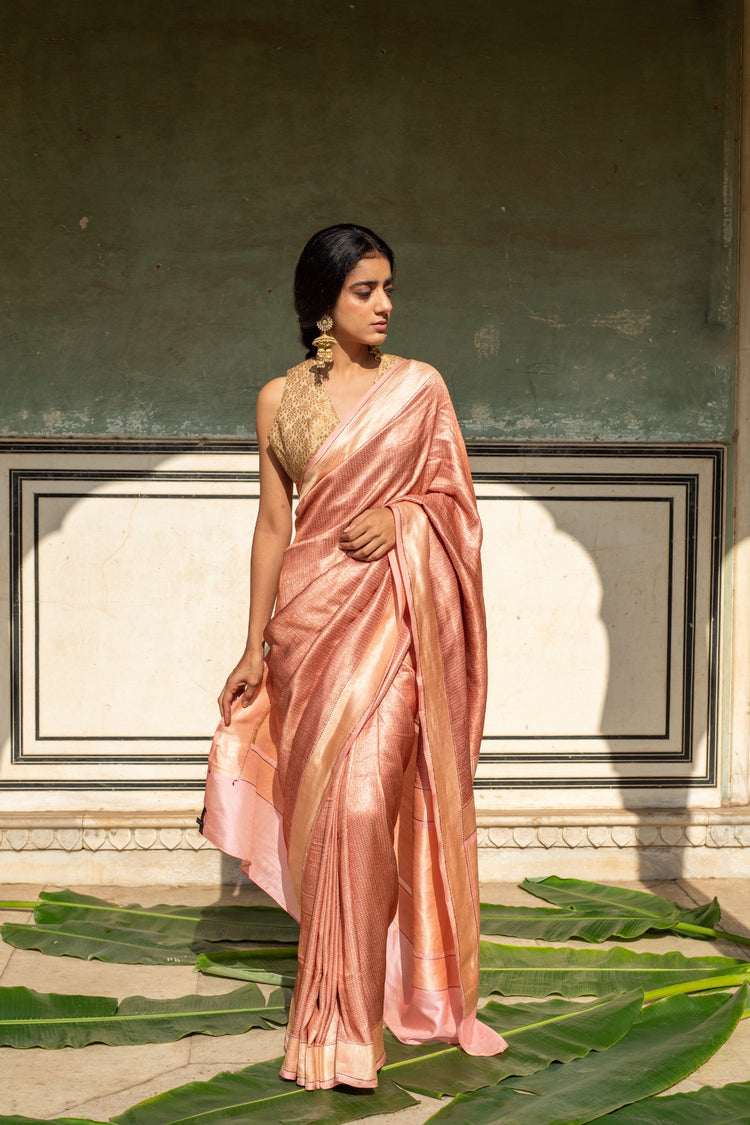 Zuri blush- Blush Silk Banarasi Textured Saree