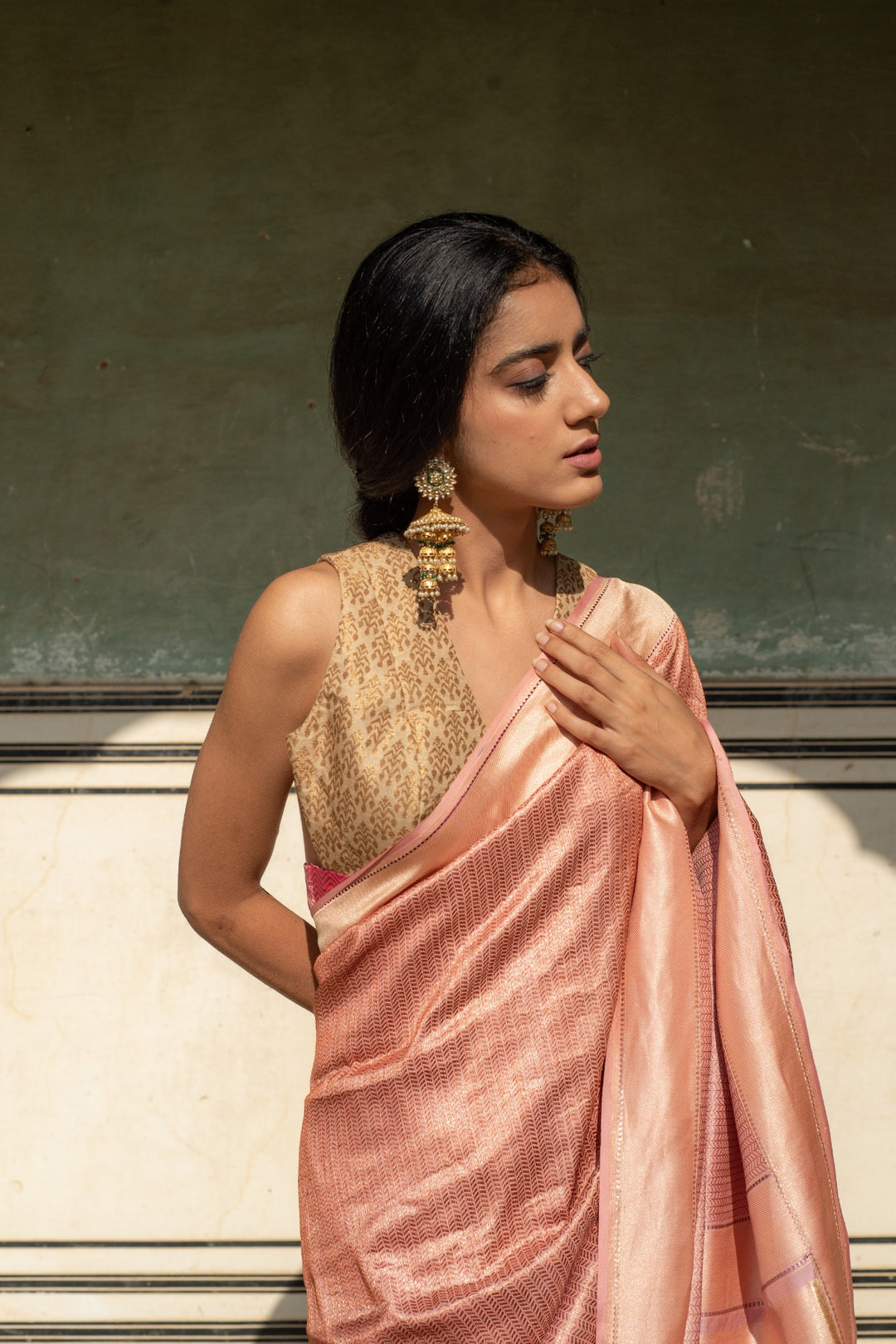 Zuri blush- Blush Silk Banarasi Textured Saree