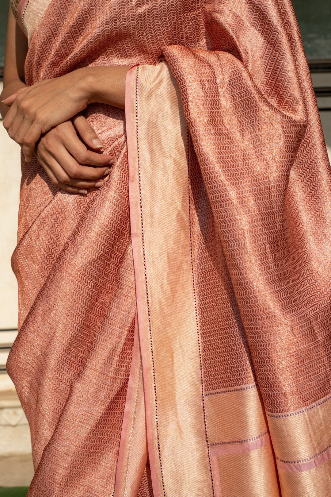 Zuri blush- Blush Silk Banarasi Textured Saree