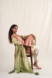 Surmayi - Sage green silk banarsi dupatta