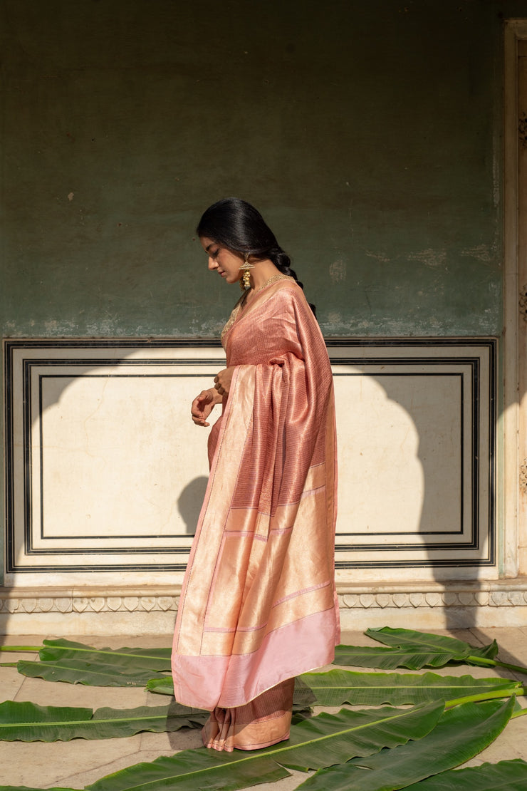 Zuri blush- Blush Silk Banarasi Textured Saree