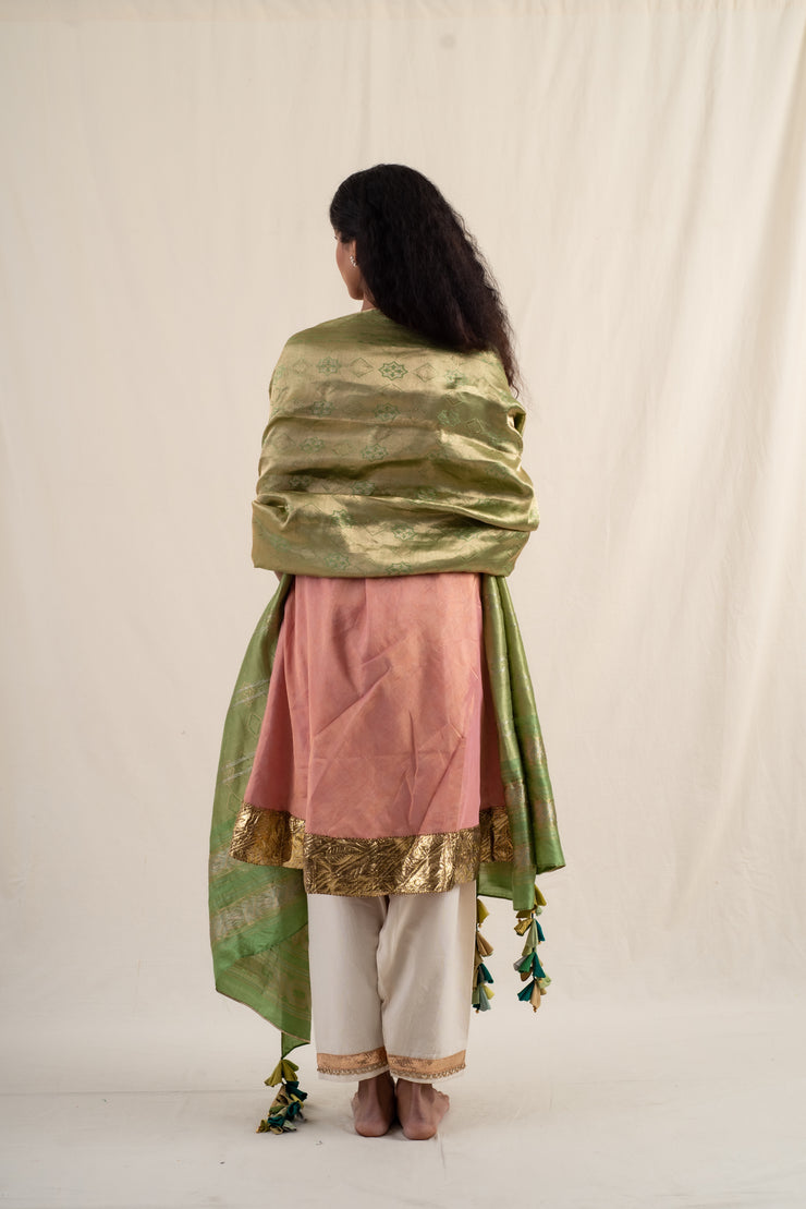 Surmayi - Sage green silk banarsi dupatta