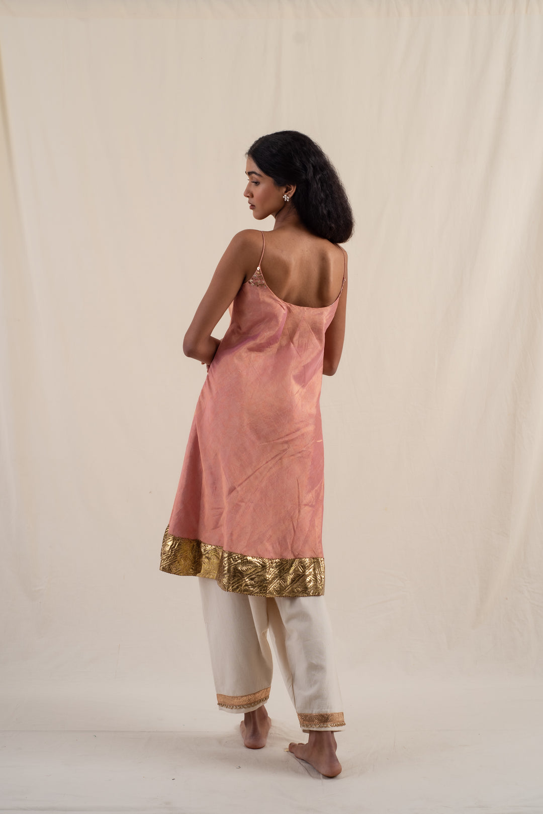 Kundan - Pink Silk Chanderi Tissue Kurta Set