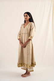 Kalan - Light gold silk chanderi tissue kurta set