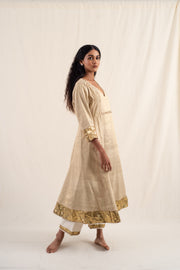 Kalan - Light gold silk chanderi tissue kurta set