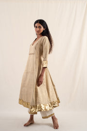 Kalan - Light gold silk chanderi tissue kurta set