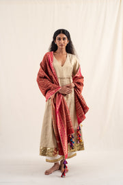 Kalan - Light gold silk chanderi tissue kurta set