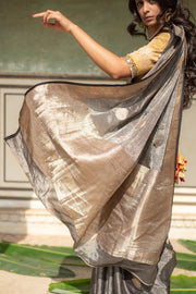 Rena- Charcoal Grey Banarasi Silk Tissue Saree