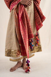 Kalan - Light gold silk chanderi tissue kurta set