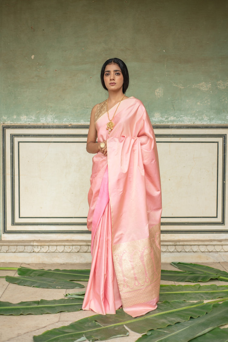 Mani- Pink Silk Banarasi Mashroo Saree