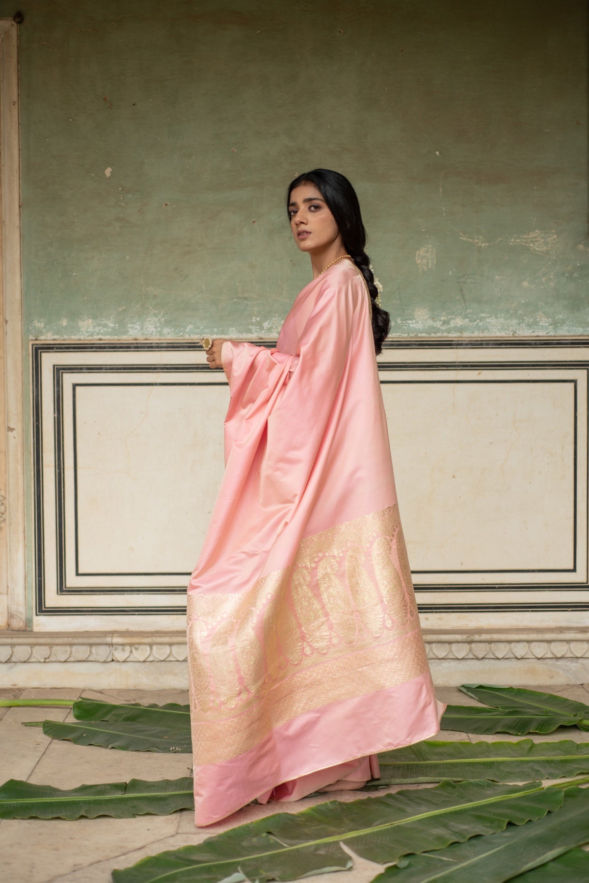 Mani- Pink Silk Banarasi Mashroo Saree