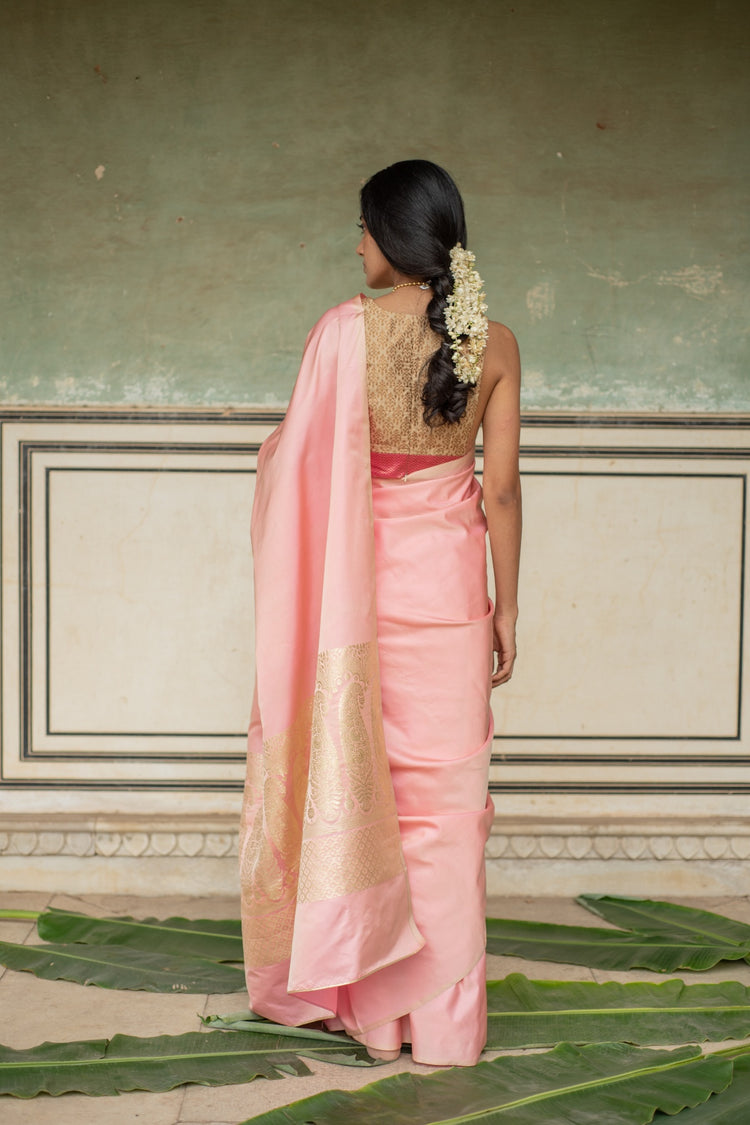 Mani- Pink Silk Banarasi Mashroo Saree