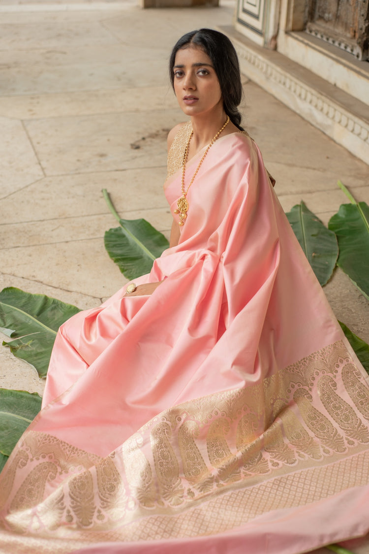 Mani- Pink Silk Banarasi Mashroo Saree