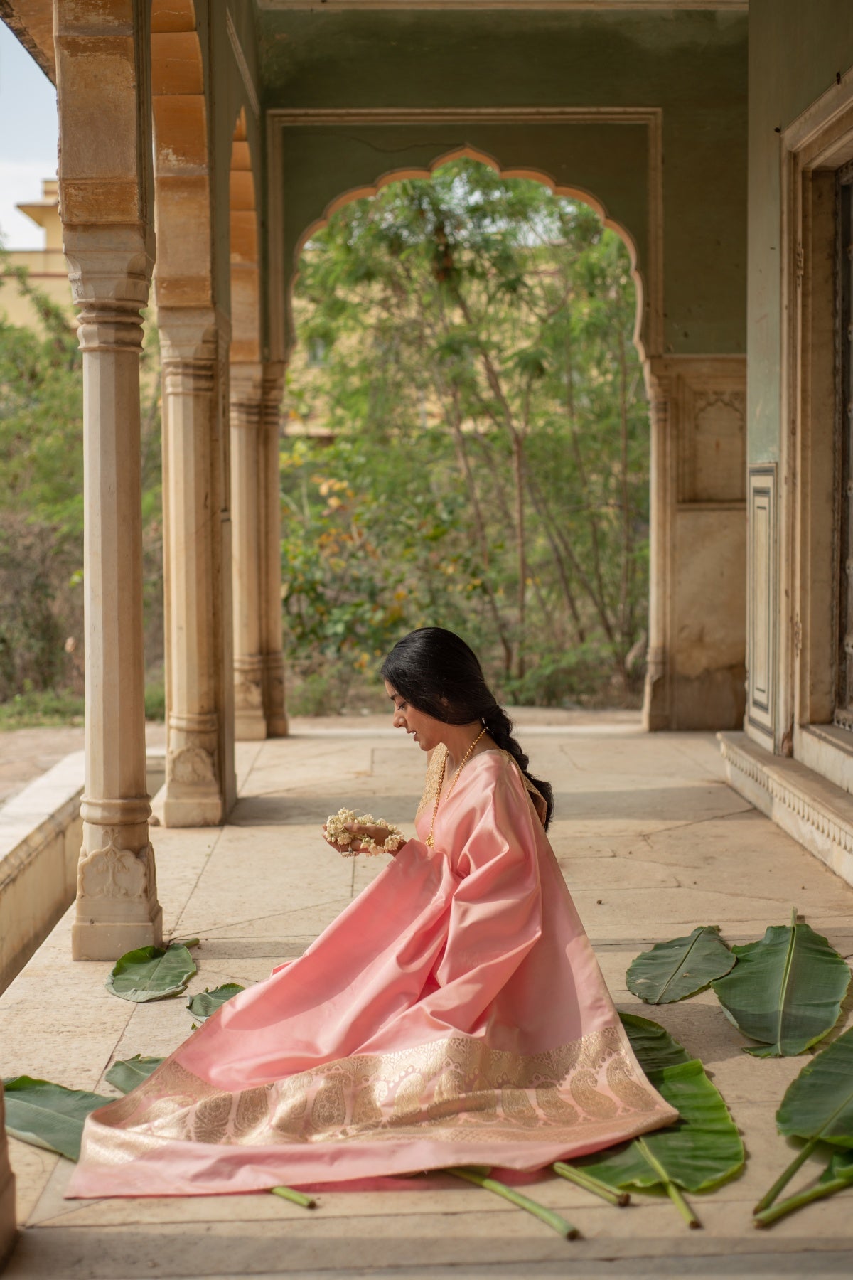 Mani- Pink Silk Banarasi Mashroo Saree