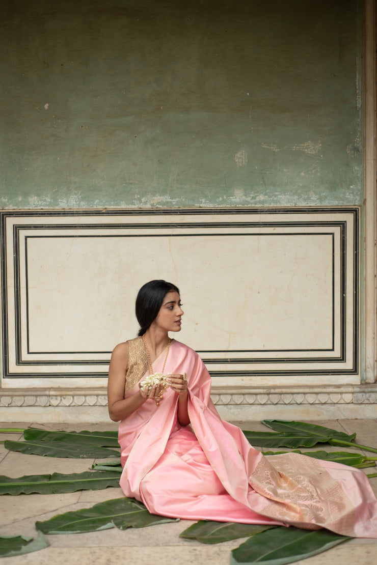 Mani- Pink Silk Banarasi Mashroo Saree