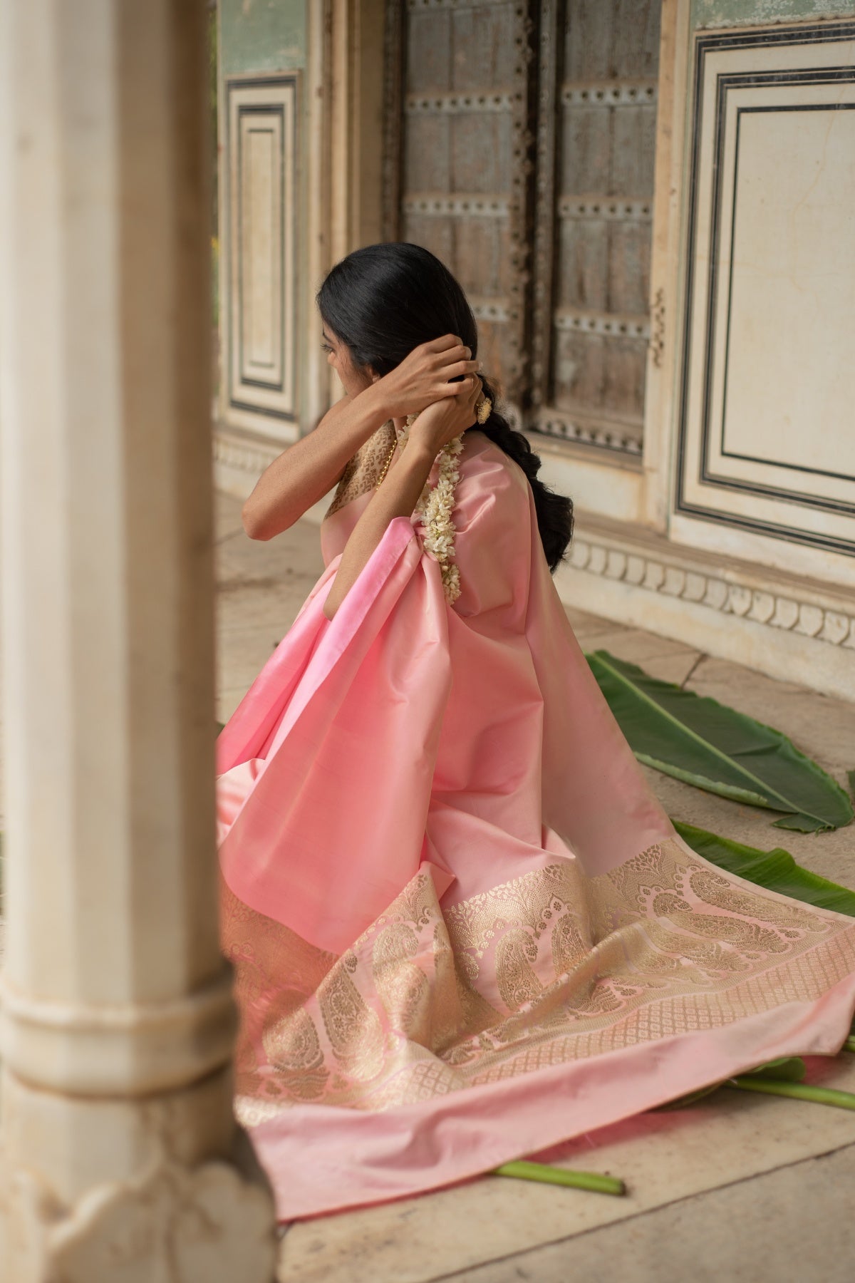 Mani- Pink Silk Banarasi Mashroo Saree