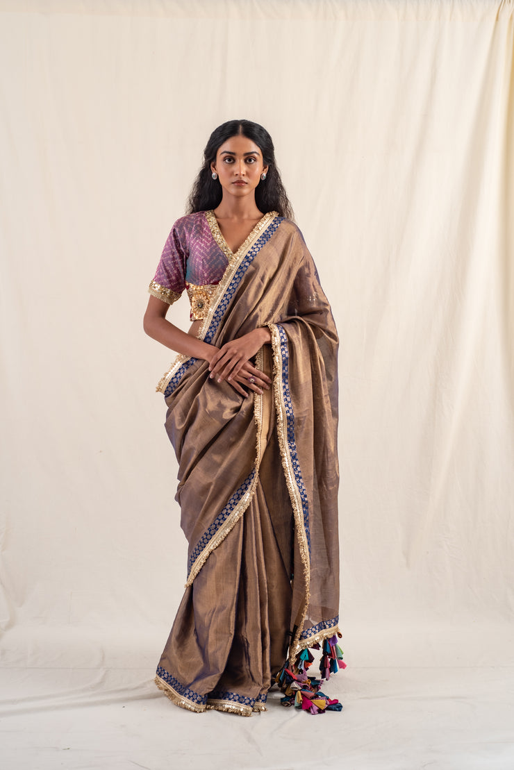 Saaj - Baingani silk chanderi tissue handwoven saree