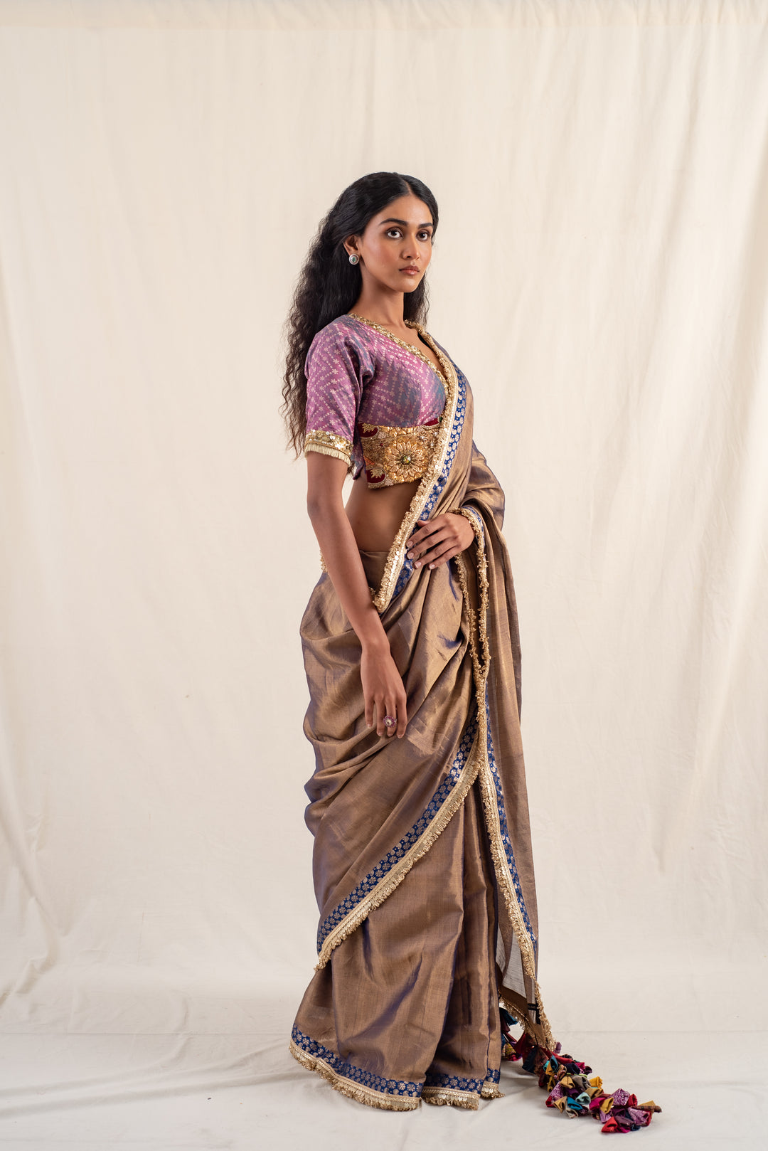 Saaj - Baingani Silk Chanderi Tissue Saree