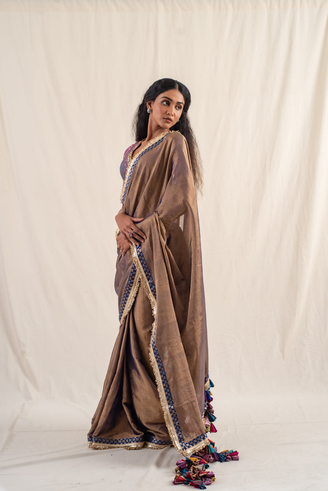 Saaj - Baingani Silk Chanderi Tissue Saree