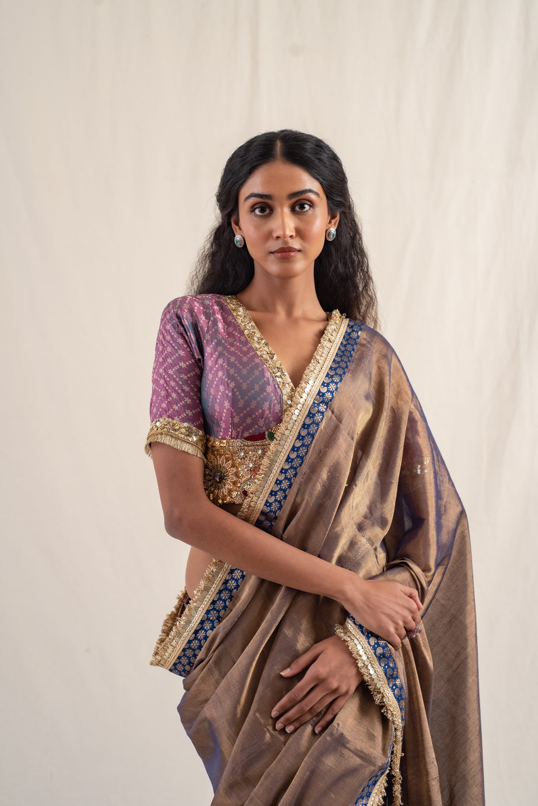 Saaj - Baingani silk chanderi tissue handwoven saree