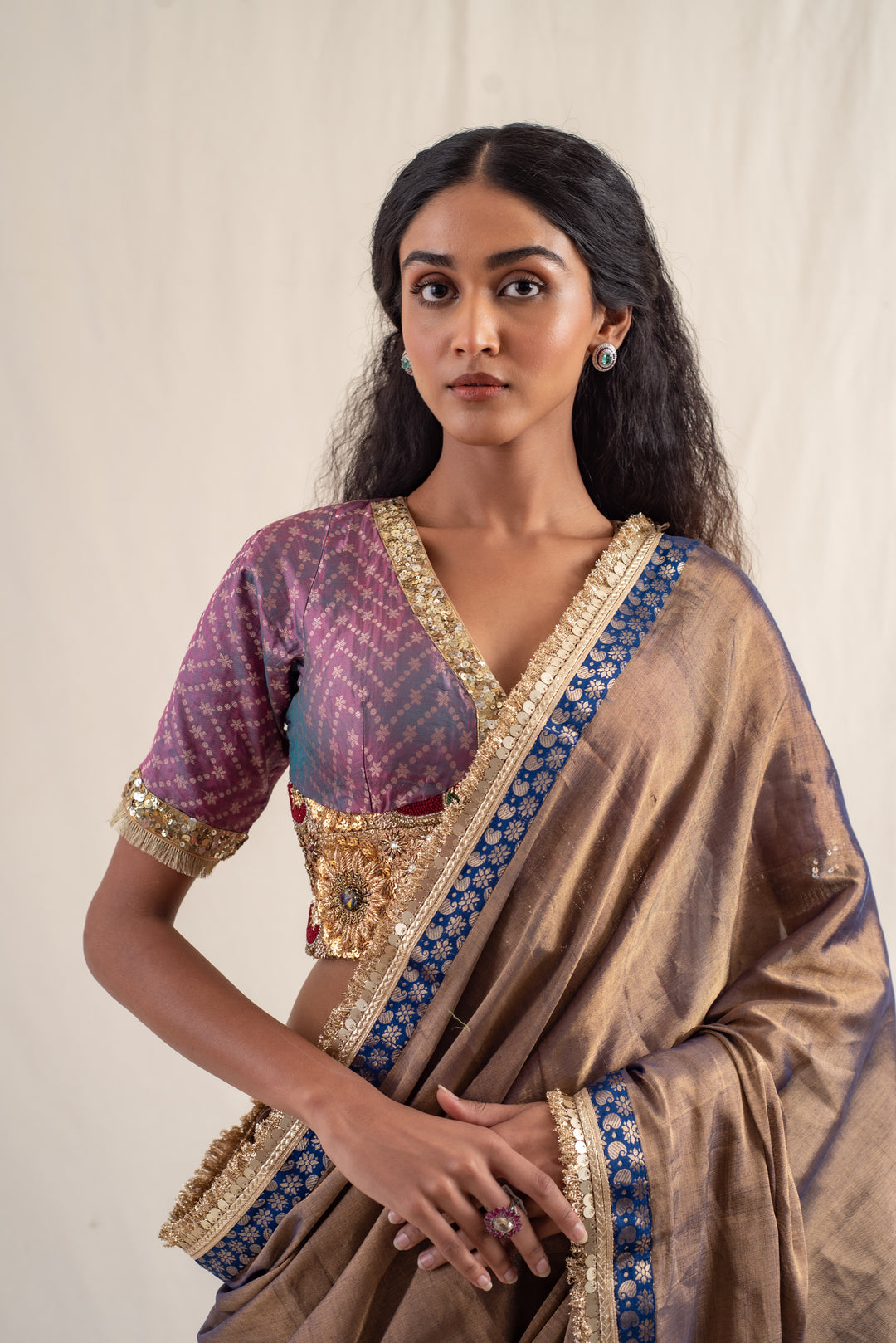 Saaj - Baingani silk chanderi tissue handwoven saree