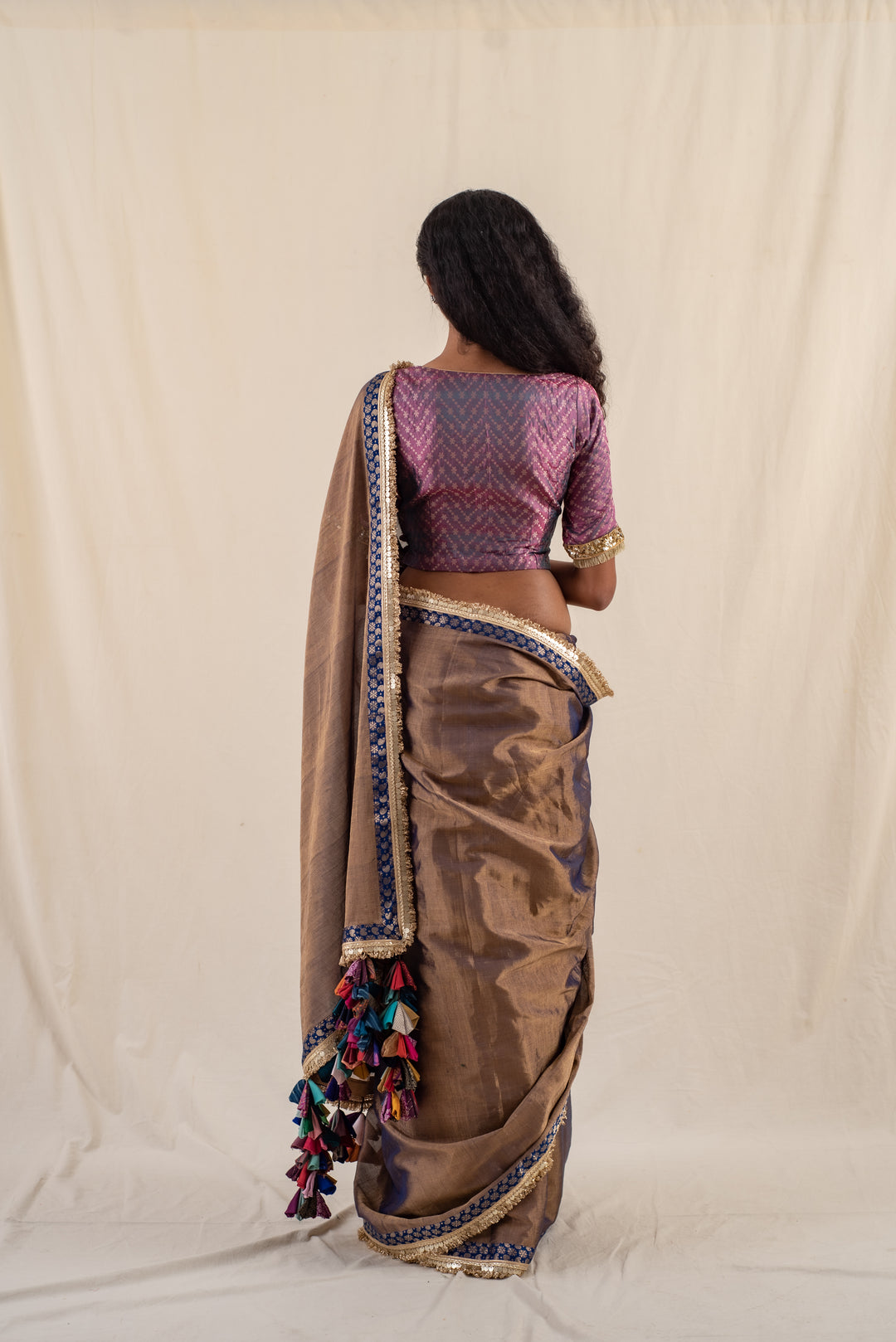 Saaj - Baingani Silk Chanderi Tissue Saree